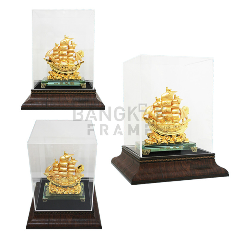 กรอบกล่องใสโชว์สินค้าฐานไม้